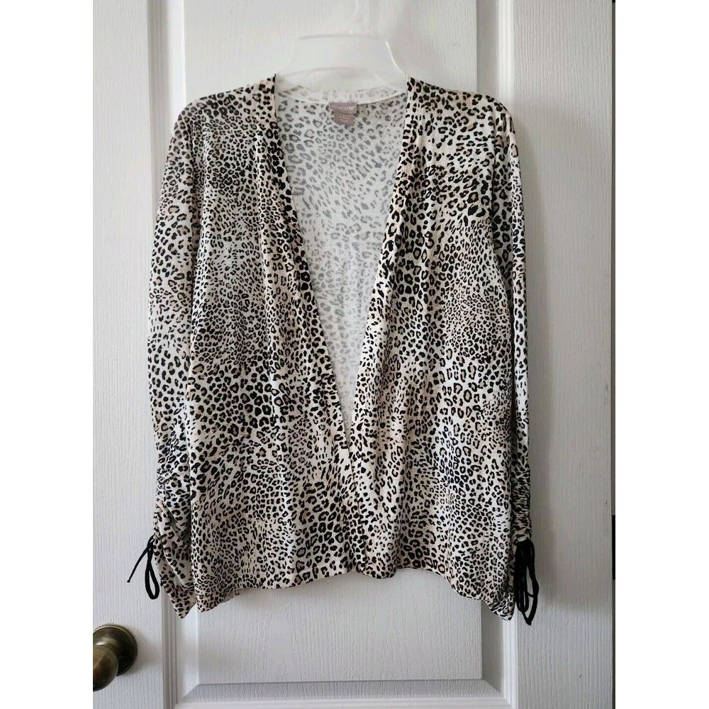 Chico's Animal Print‎ Ruched Sleeve Cardigan  Open Front 3/4 Sleeve U.S. Size M